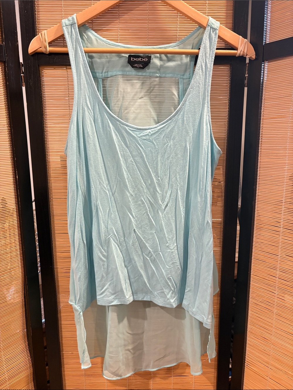 bebe Light Blue Sleeveless High-Low Tank Top